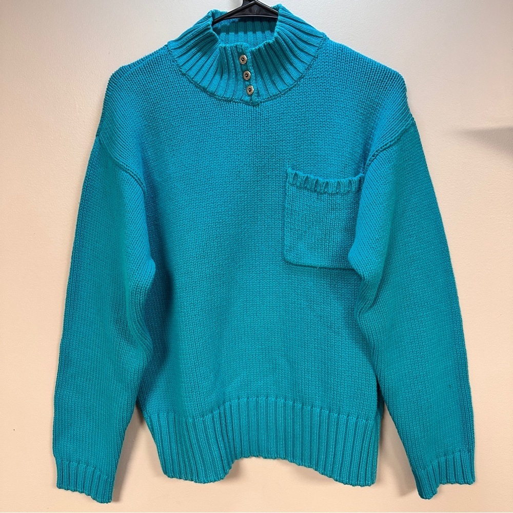 Marsh Landing 100% Cotton Warm Cottage Core Turquoise Cowl Neck Sweater M